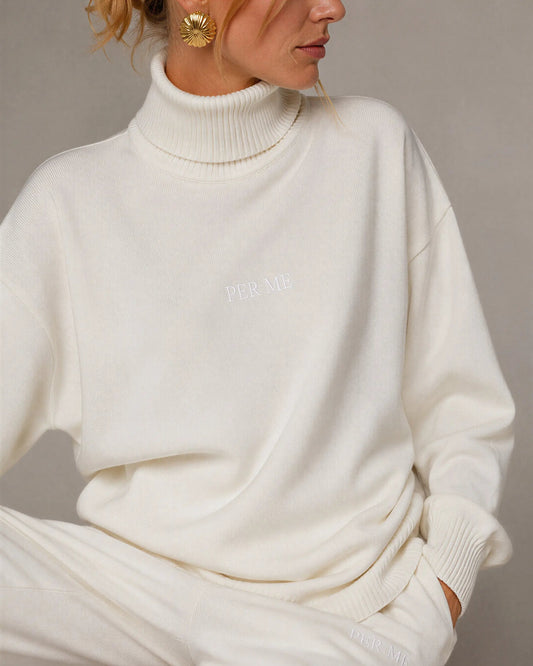CELINE SET Cream White - zestaw dzianinowy biały