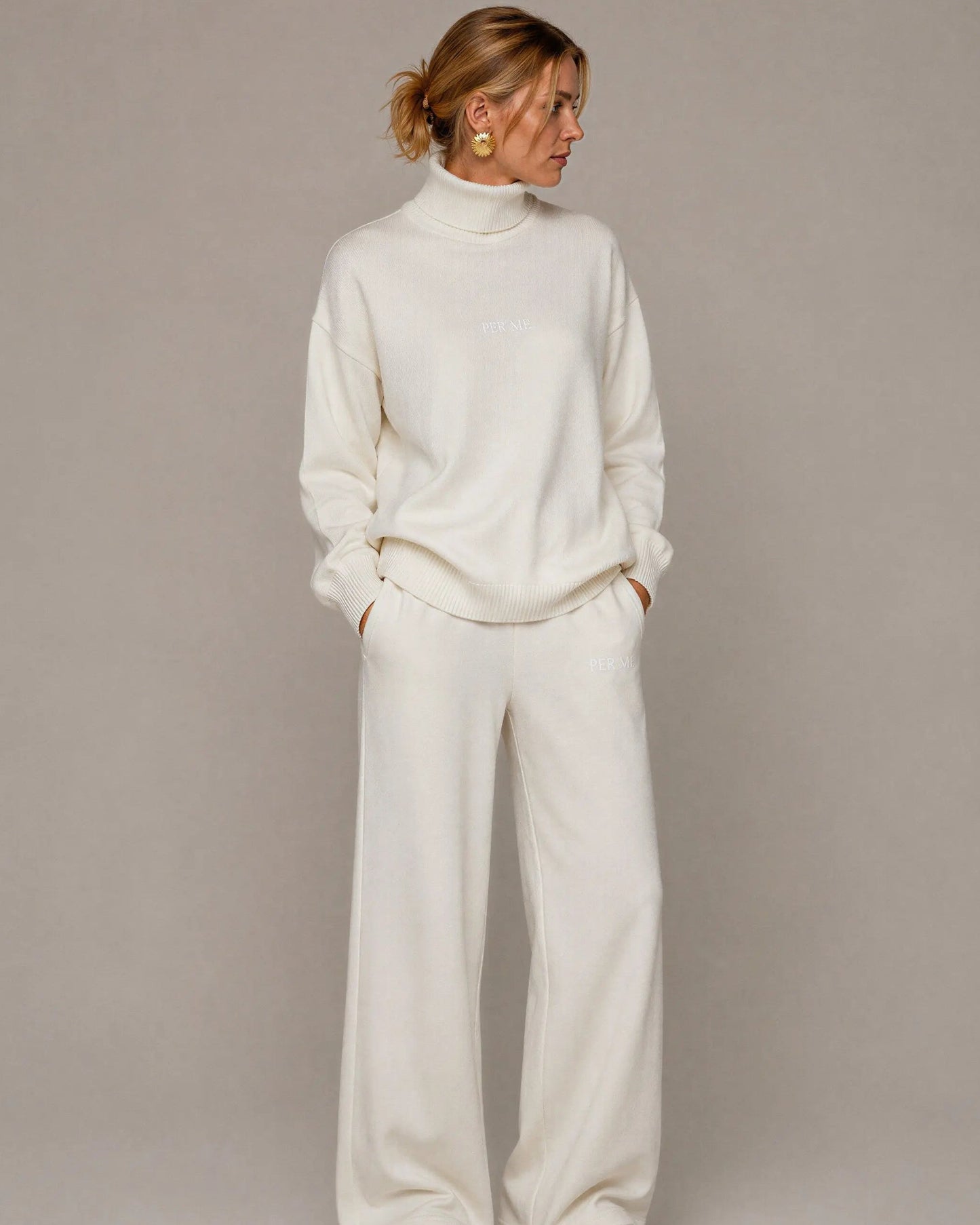 CELINE SET Cream White - zestaw dzianinowy biały