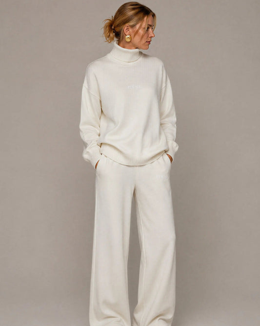 CELINE SET Cream White - zestaw dzianinowy biały