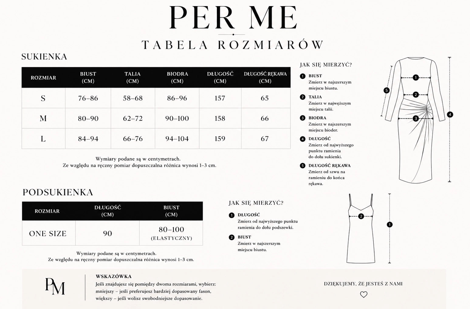 Tabela rozmiarów ISADORA DRESS Black & Ivory - sukienka biało - czarna w kwiaty