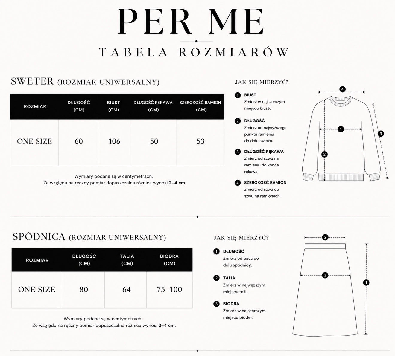 Tabela rozmiarów LUSSO SET Graphite Grey - zestaw dzianinowy szary