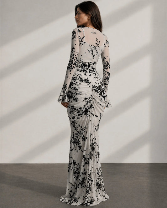 ISADORA DRESS Black & Ivory - sukienka biało - czarna w kwiaty