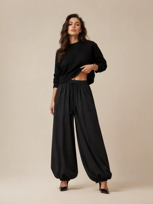 AURA BALLOON PANTS - spodnie czarne bawełniane bufiaste