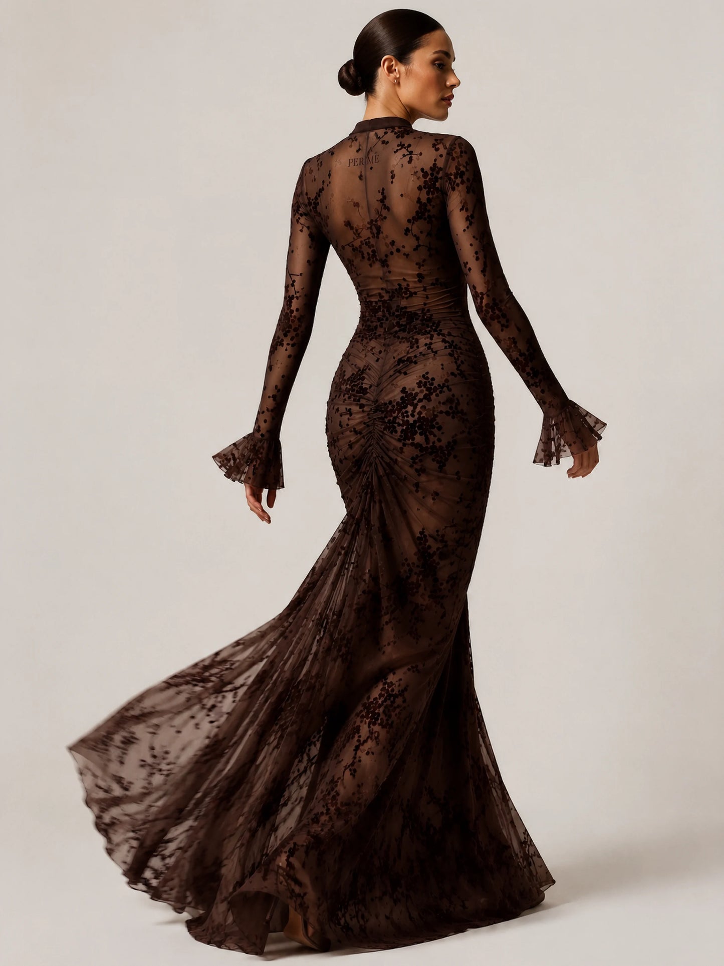 ISADORA DRESS - Chocolate Brown - brązowa sukienka w kwiaty maxi