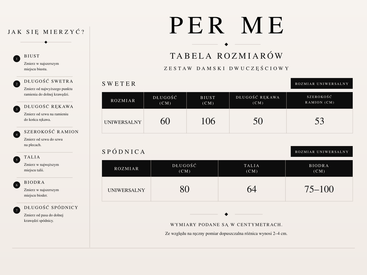 Tabela rozmiarów Spódnica z LUSSO SET Ivory