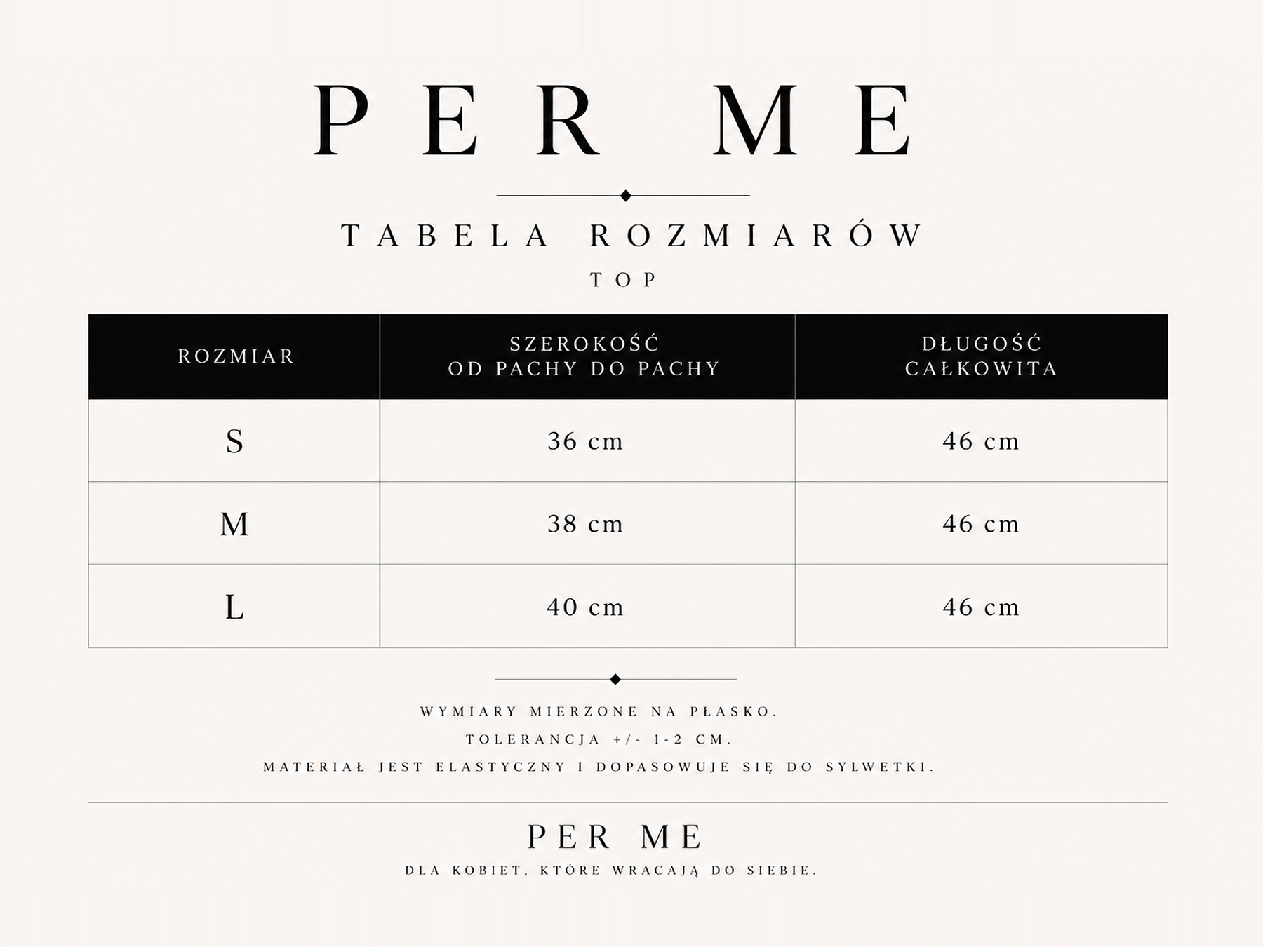 Tabela rozmiarów NOA TOP - czarny damski top golf