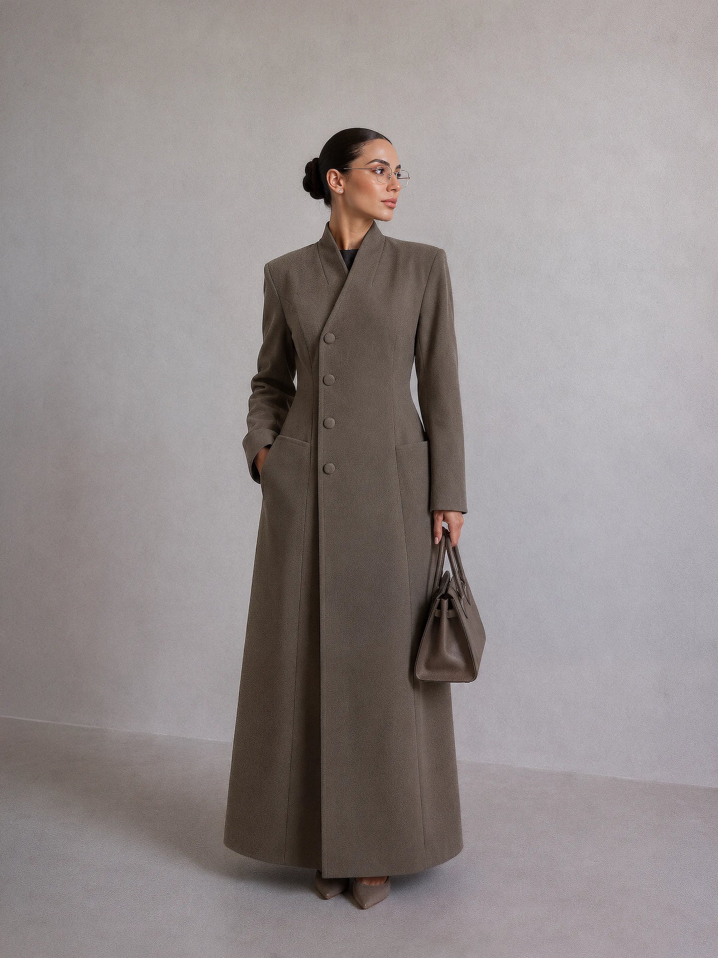 VALENTINA COAT Taupe - długi płaszcz damski