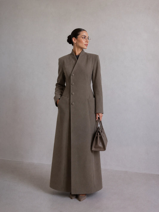 VALENTINA COAT Taupe - długi płaszcz damski